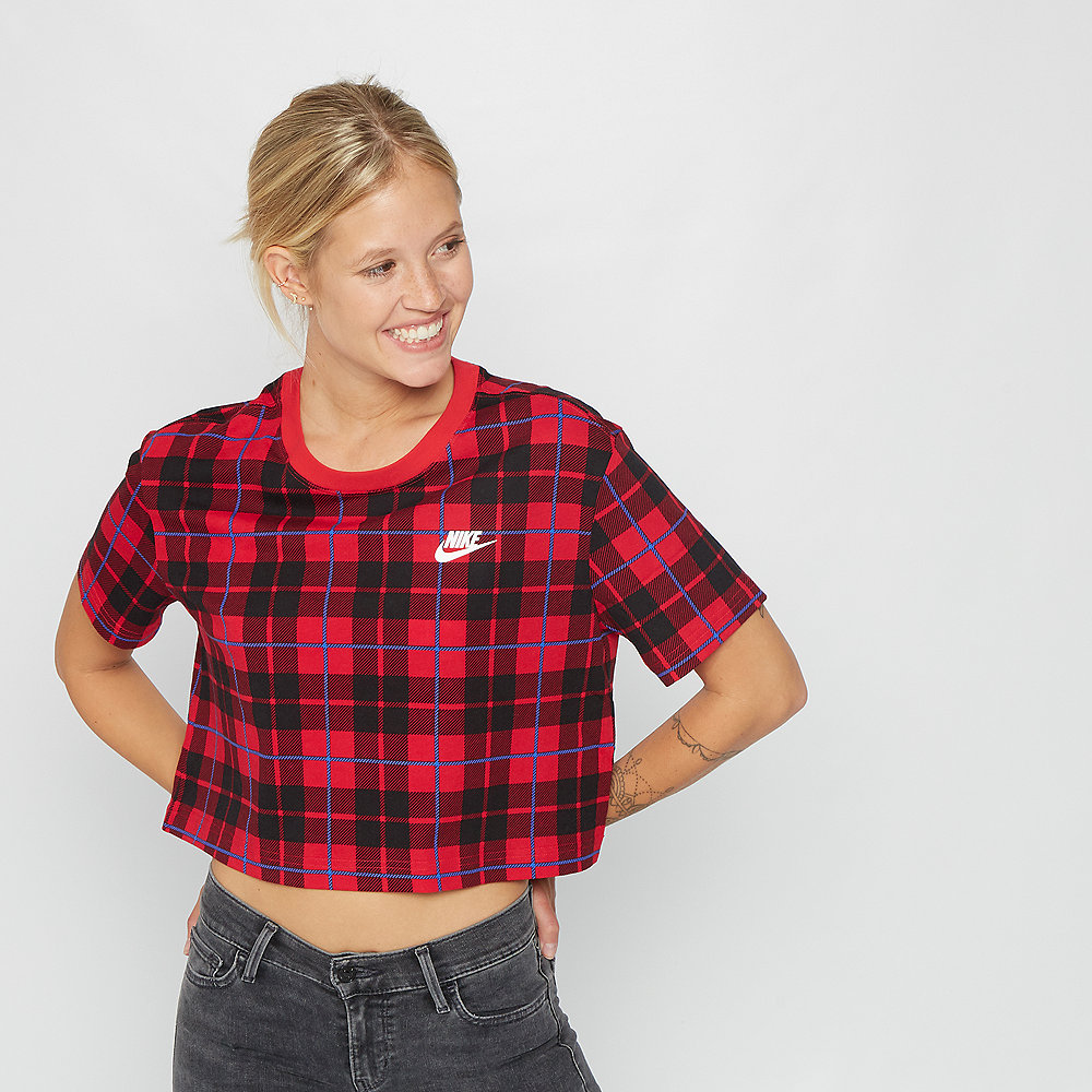 NIKE W NSW TEE FUTURA PLAID CROP university red