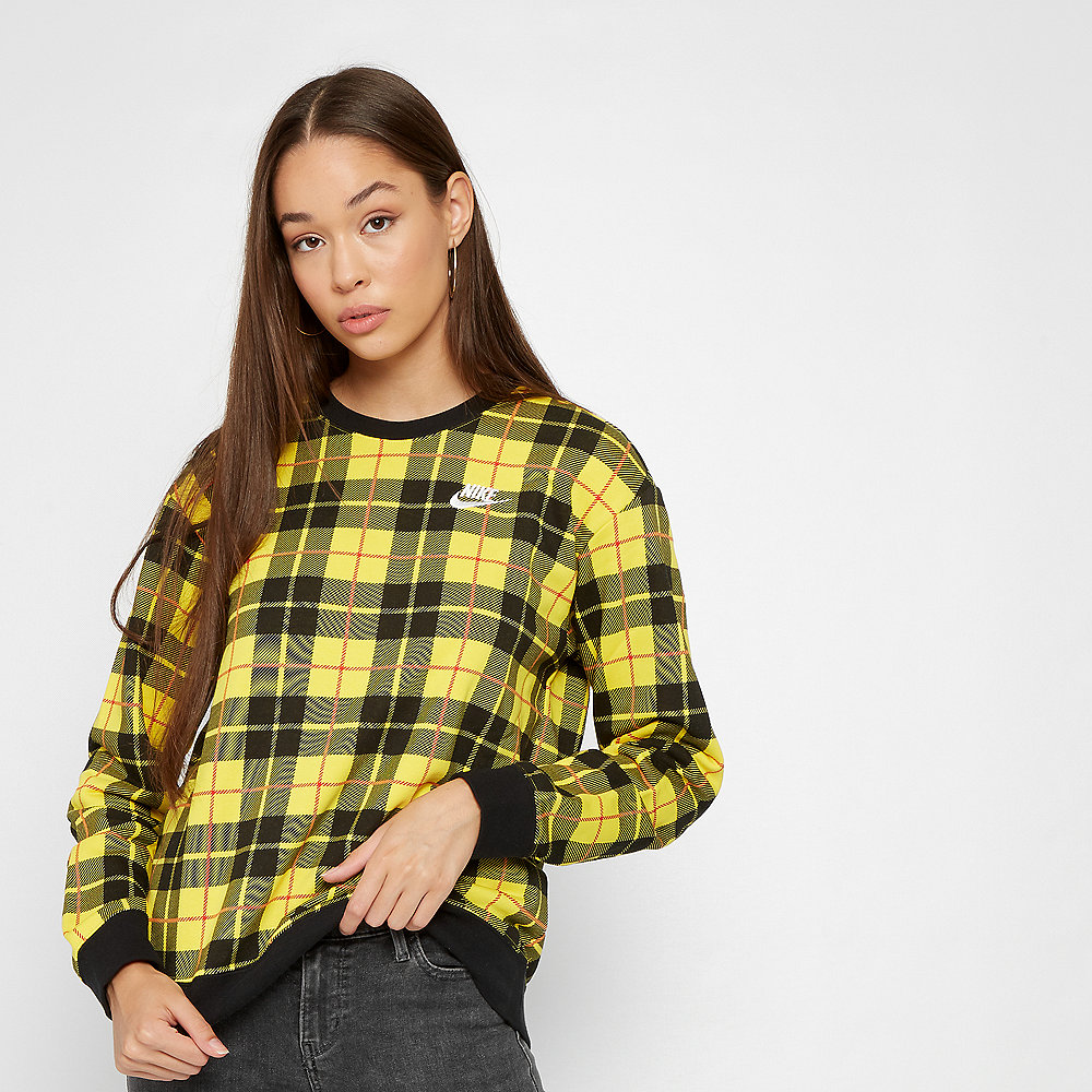 NIKE NSW Crew FLC AOP Plaid chrome yellow/black/white
