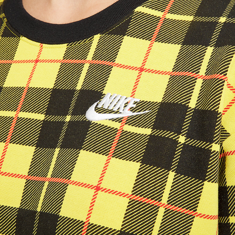 NIKE NSW Crew FLC AOP Plaid chrome yellow/black/white