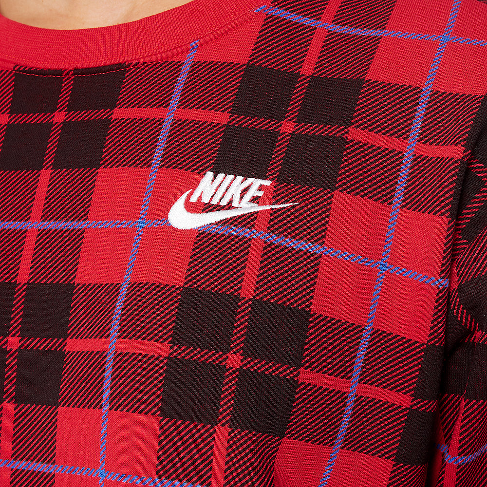 NIKE W NSW CREW FLC AOP PLAID university red/university red/white